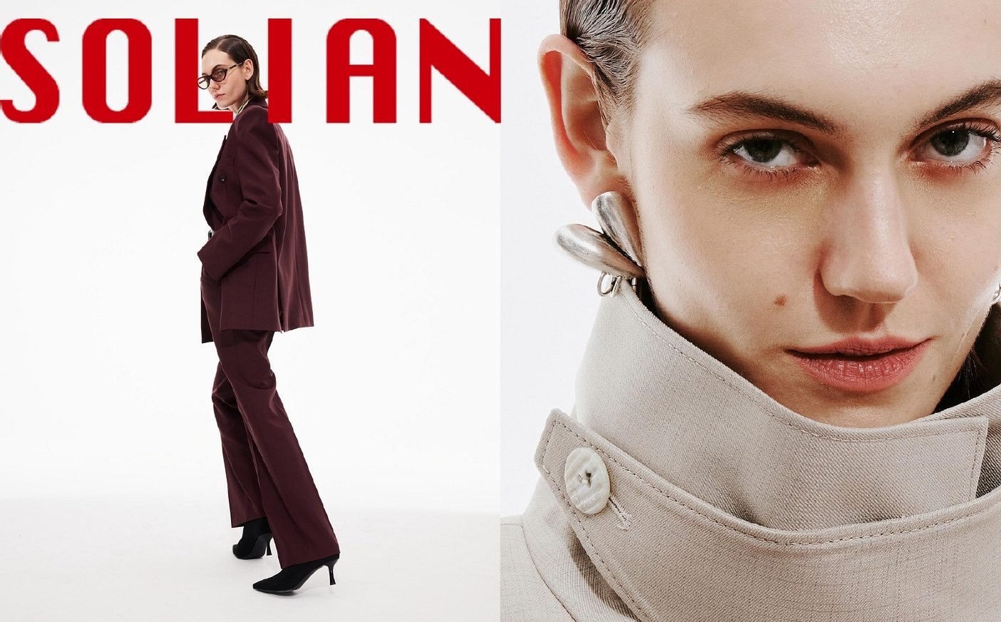 Lena, burgundy suit editorial and portrait – Emporio Models